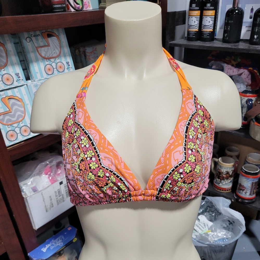 Profile Blush Women's Orange/Pink Bikini Top Sz S Cup DD/E